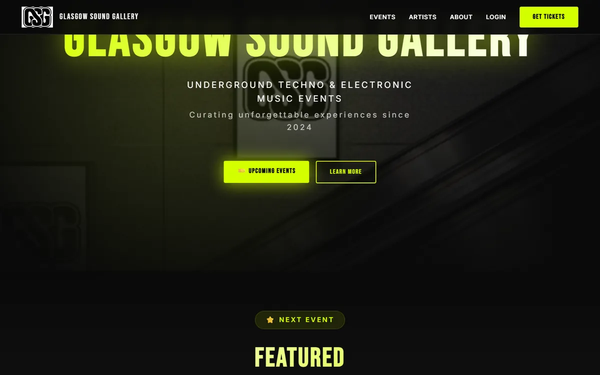Screenshot of the Glasgow Sound Gallery website home page