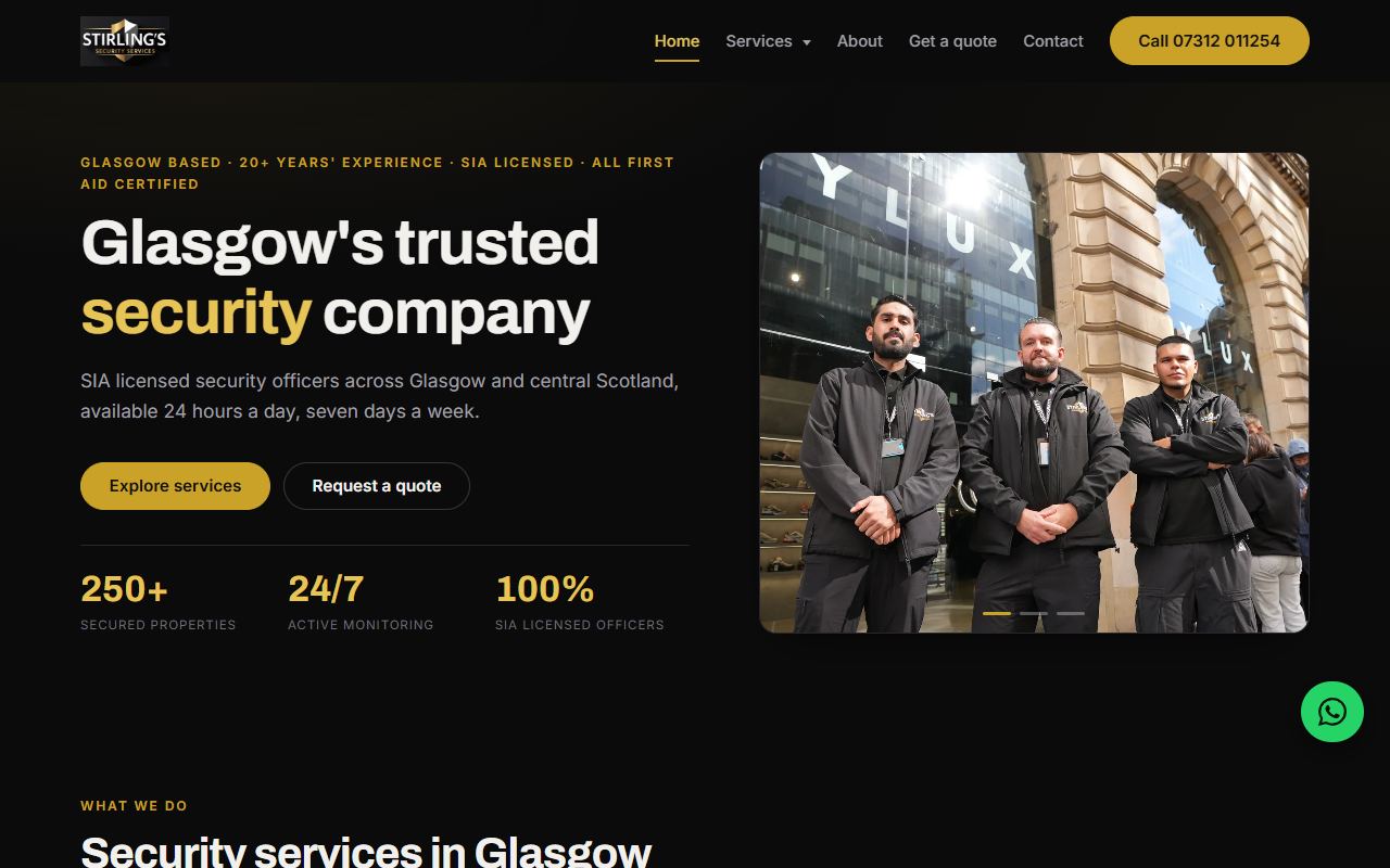 The Stirling's Security Services homepage: a security company in Glasgow