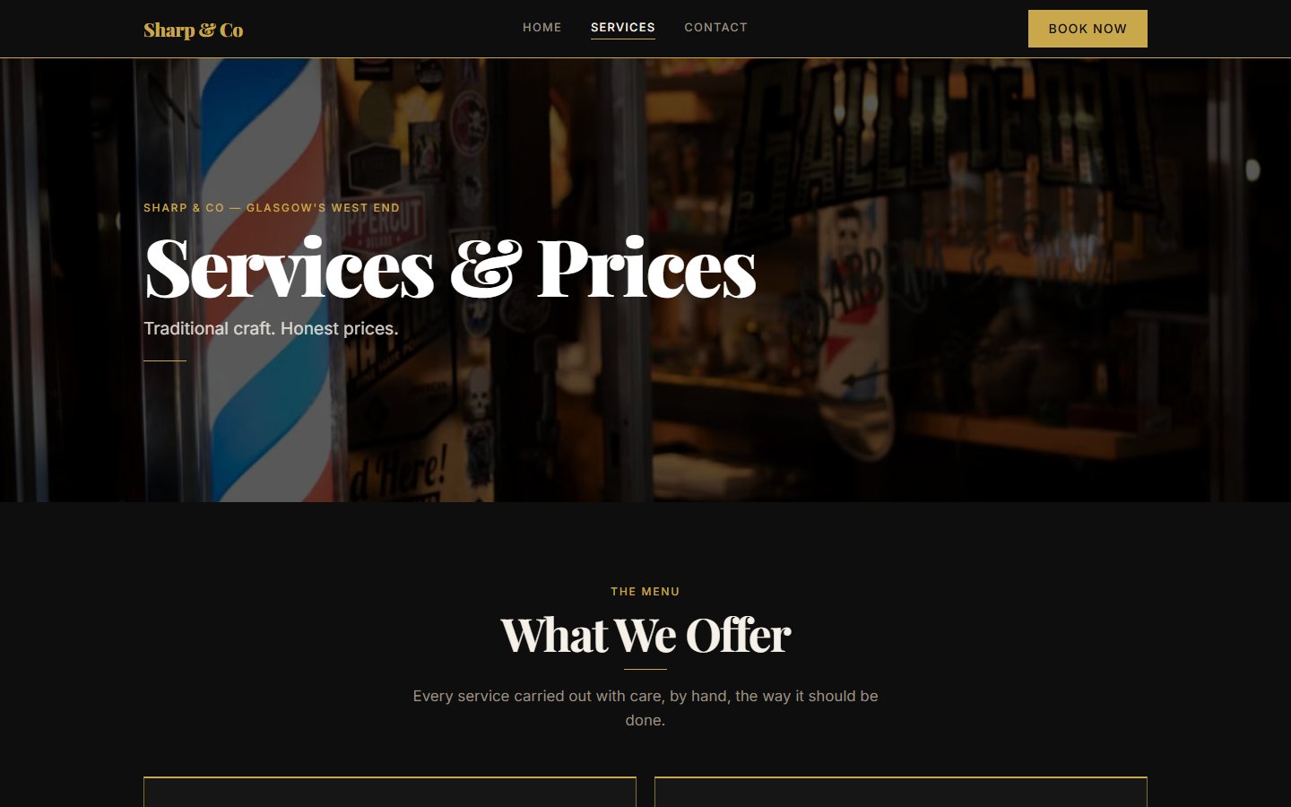 The services and prices page, built at the same time by a different agent